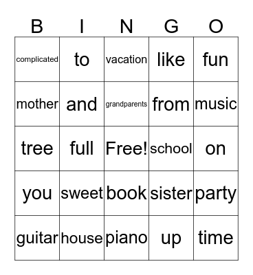 Speaking Bingo Card