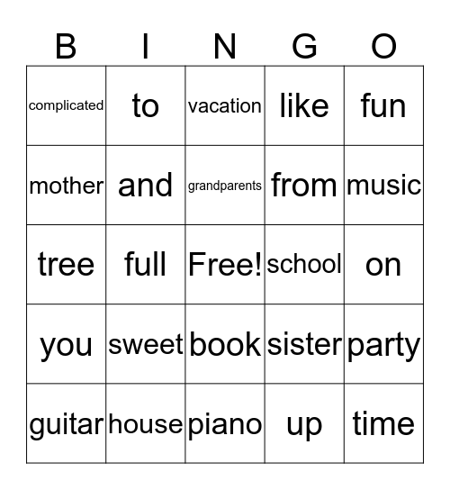 Speaking Bingo Card