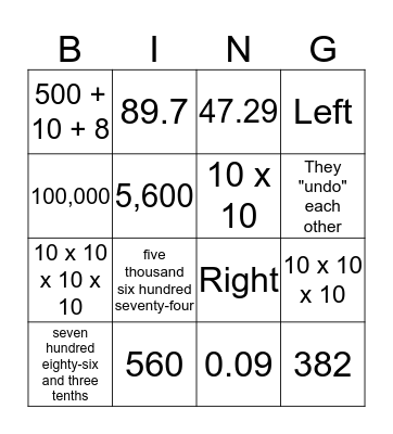 Place Value BING-O Bingo Card