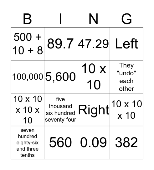 Place Value BING-O Bingo Card