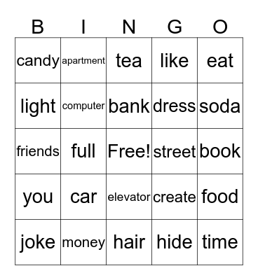 Speaking Bingo Card