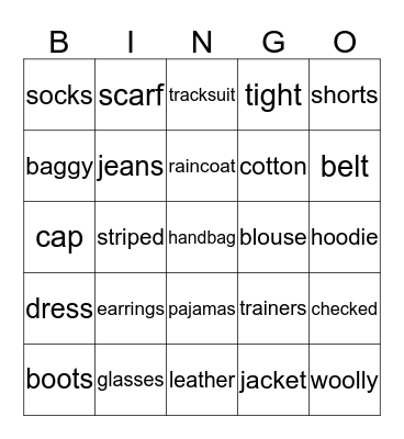 Clothes Bingo Card