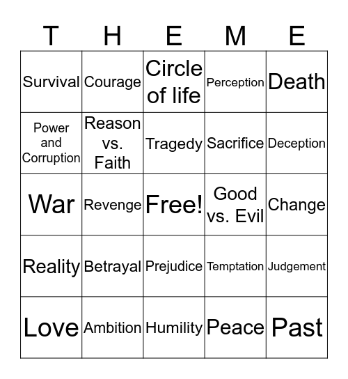 Themes Bingo Card