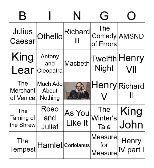 Shakespeare Plays Bingo Card