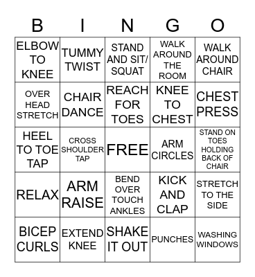 CHAIR FITNESS (10 EACH) Bingo Card