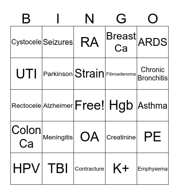 Final Exam Bingo Card