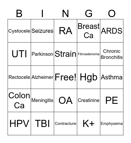 Final Exam Bingo Card