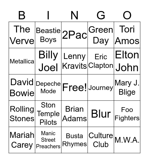 Muziekquiz 2019 Bingokaart Bingo Card