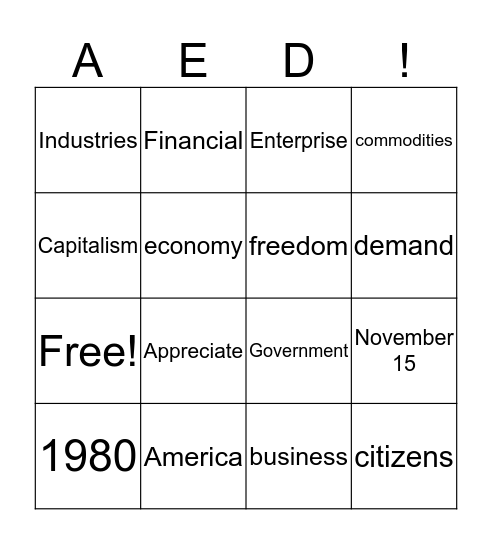 American Enterprise Day Bingo Card