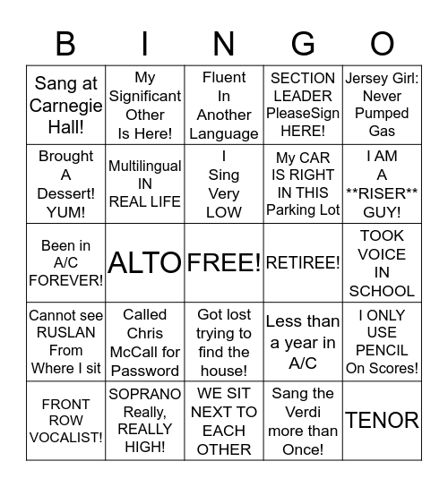 BINGO at Ye OLE A/C CORRAL Bingo Card