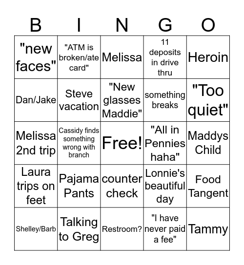 1st of the Month Bingo Card