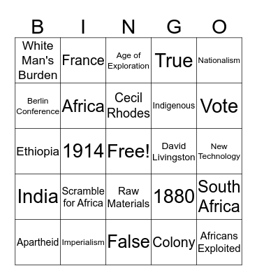 Imperialism Bingo Card