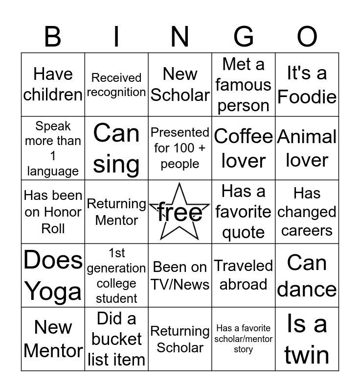 ‘The More You Know’ Mentor Motivator Bingo Bingo Card