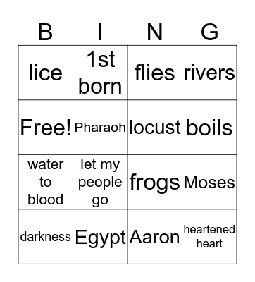 10 Plagues Bingo Card