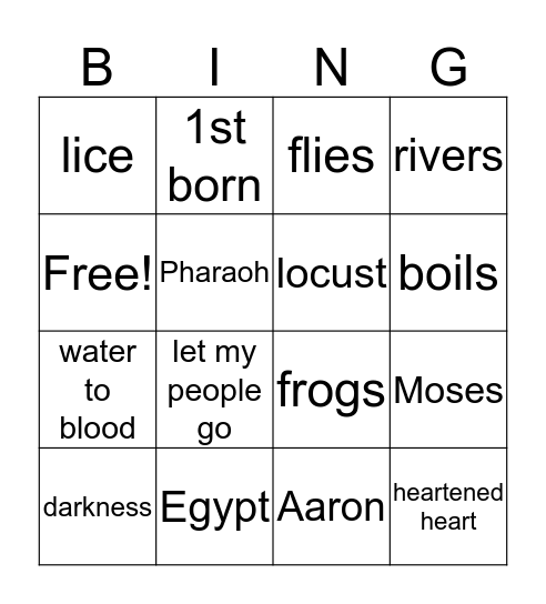 10 Plagues Bingo Card