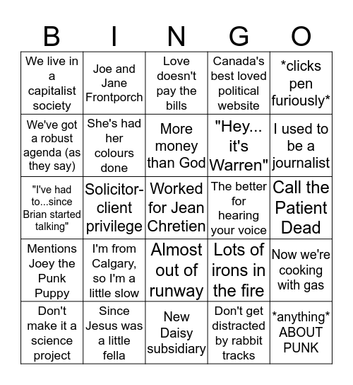 WK Bingo Card