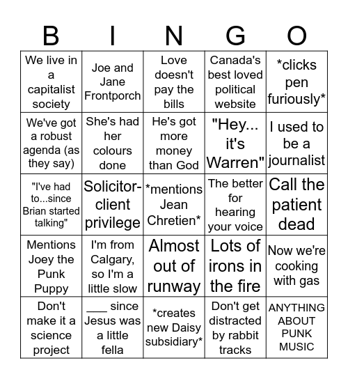 WK Bingo Card
