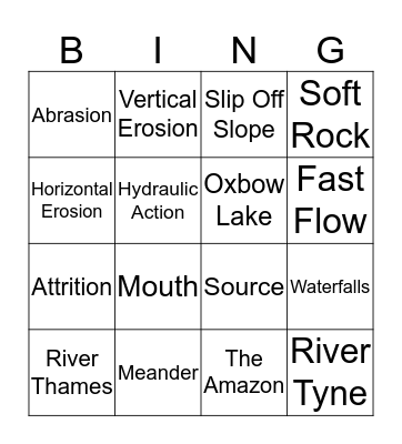 Rivers Bingo Card