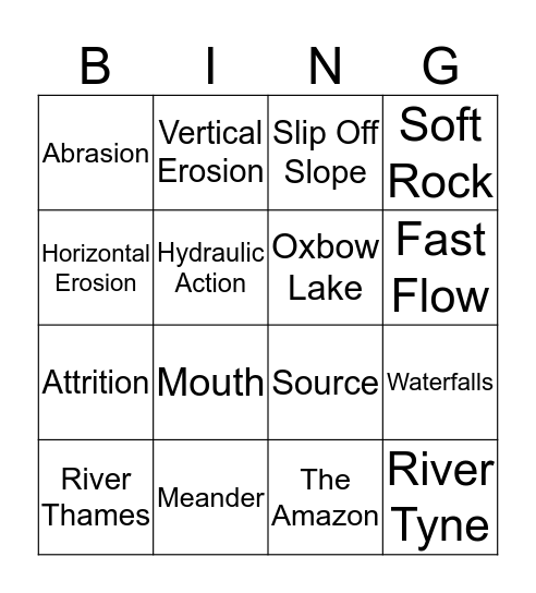 Rivers Bingo Card