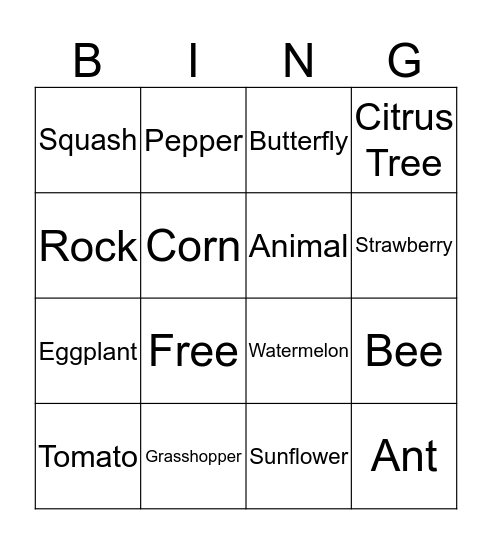 Garden Scavenger Hunt Bingo Card