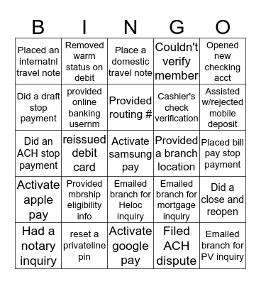 Call Center Bingo Card