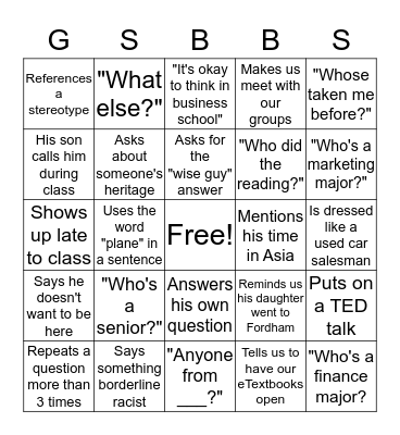 You Can Drink in Business School Bingo Card