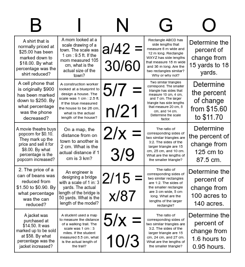 Proportional Bingo Card