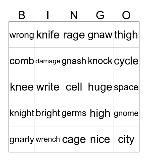 Low Frequency Vowels Bingo Card