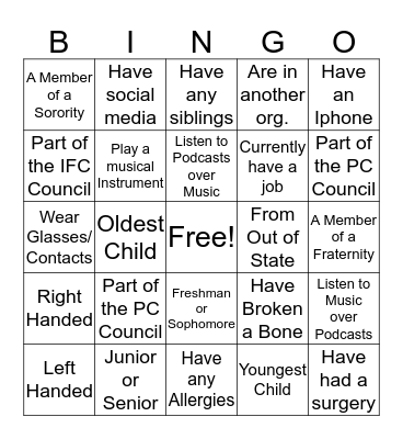 Ice Breaker Bingo Card