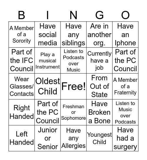 Ice Breaker Bingo Card