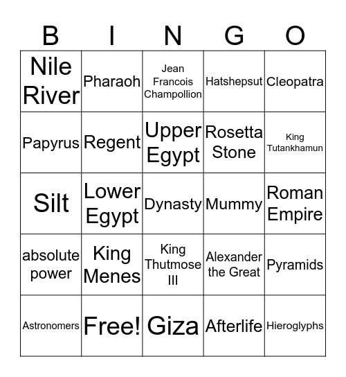Ancient Egypt  Bingo Card