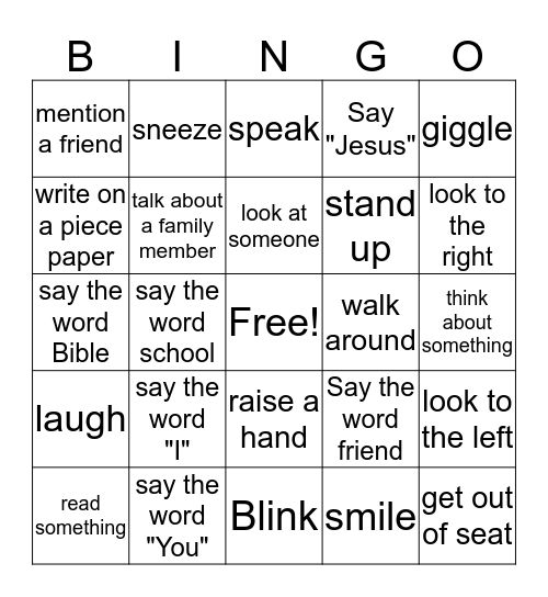 Action Bingo Card