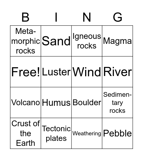 Earth Material Bingo Card