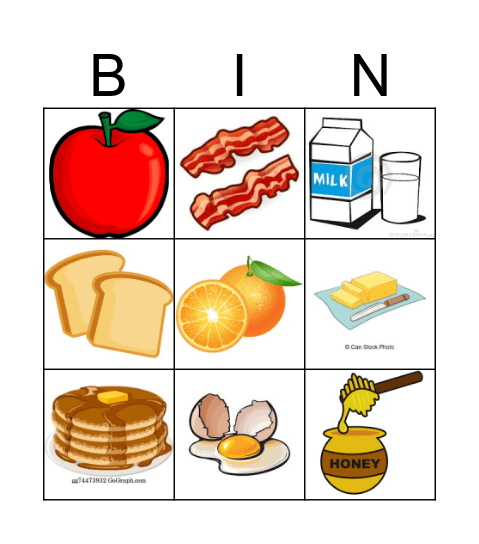 Breakfast Bingo Card