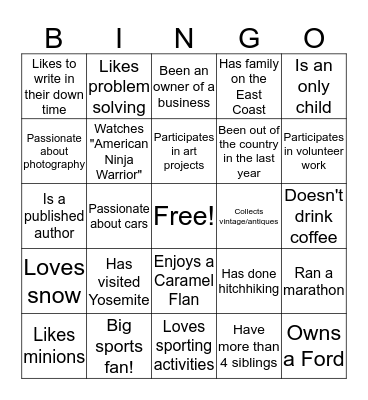 Coffee with the President Bingo Card