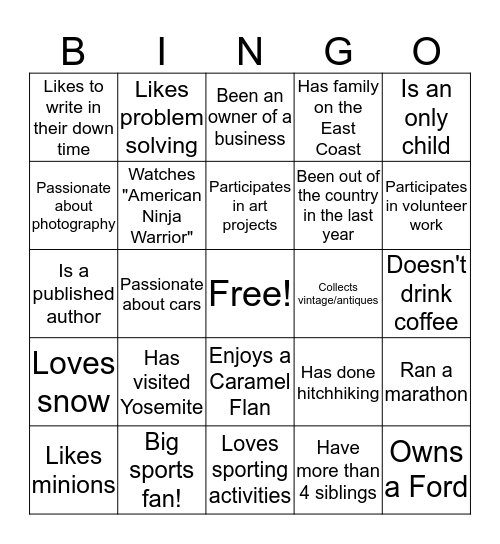 Coffee with the President Bingo Card