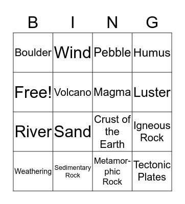 Earth Material Bingo Card