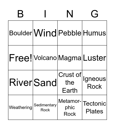 Earth Material Bingo Card