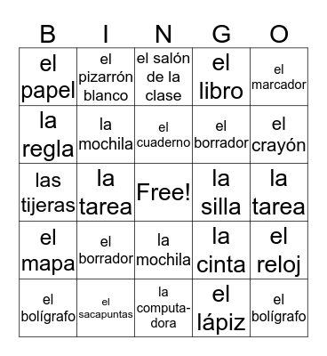 El salón de la clase Bingo Card