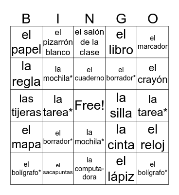 El salón de la clase Bingo Card