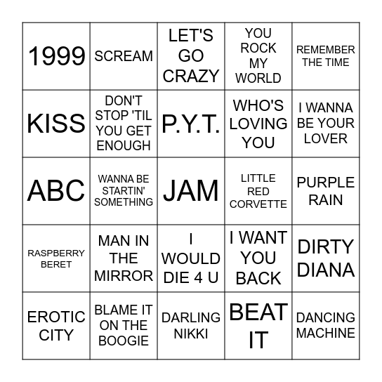 MJ AND PRINCE Bingo Card