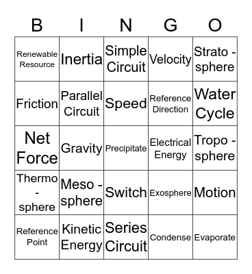 Science BINGO Card