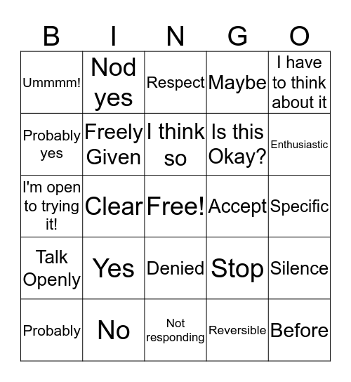 Consent Bingo Card