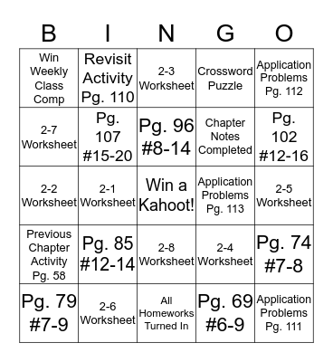 Financial Algebra Chapter 2 Bingo Card