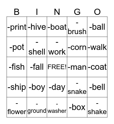 Compound Word BINGO! Bingo Card