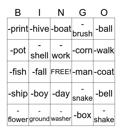 Compound Word BINGO! Bingo Card
