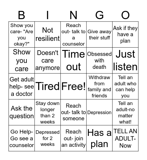 Stress-free Bingo Card