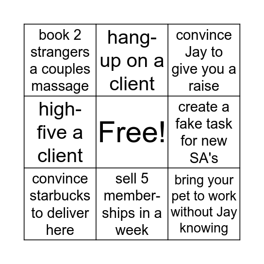 spa associate's Bingo Card