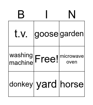 parts of the house Bingo Card