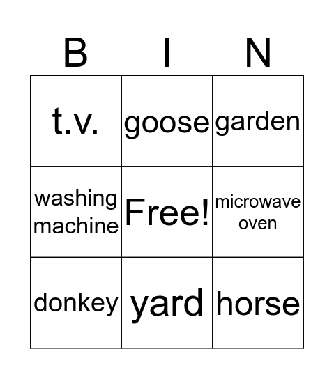 parts of the house Bingo Card